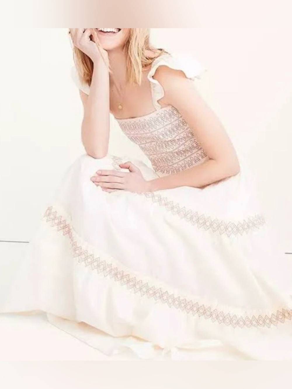 NWT ANTHROPOLOGIE SIM & SAM CREAM SMOCKED TIERED MAXI DRESS  SIZE L - Picture 14 of 14